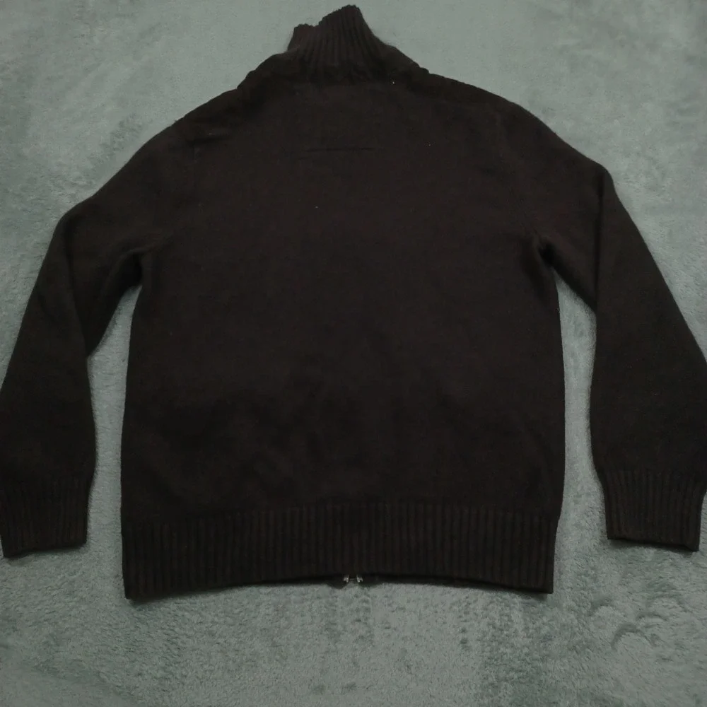 Banana Republic Sweater Mens Large Brown Knit Full Zip Pockets Angora‎ Cotton